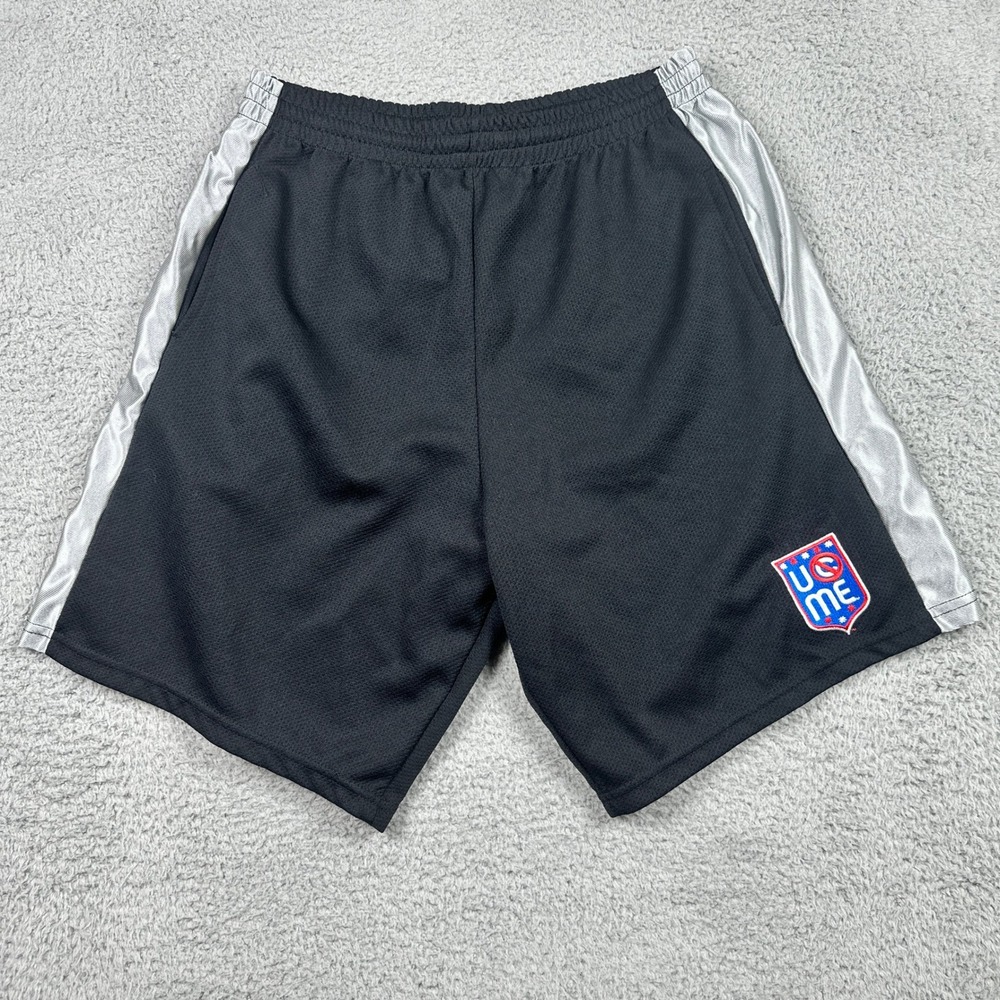 WWE John Cena You Cant See Me Shorts Mens Large Black Silver Mesh Vintage 2004